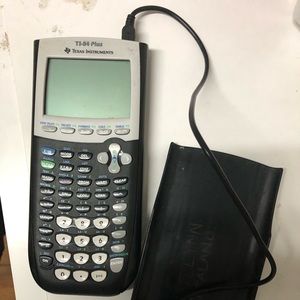 TI-84 Plus calculator with cover and wire